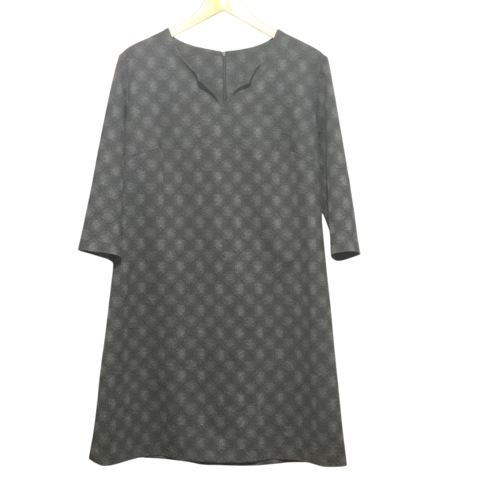 Elegant Black And Gray Geometeic Patterned Midi Dress Women Size Large